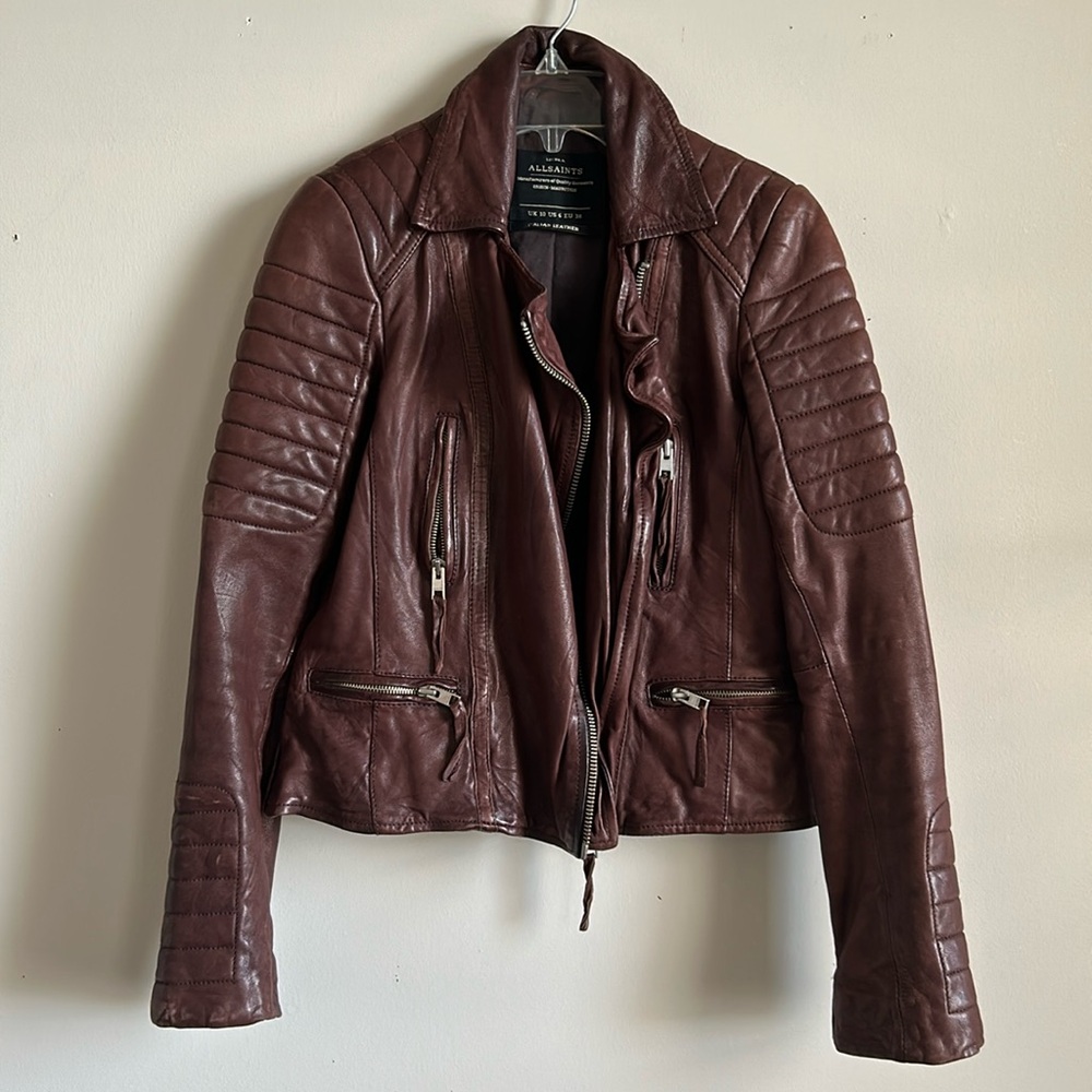 Allsaints Oxblood Leather Jacket US6